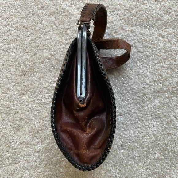 Vintage Hand Tooled Leather Metal Purse Early 1900s Antique - Picture 12 of 13